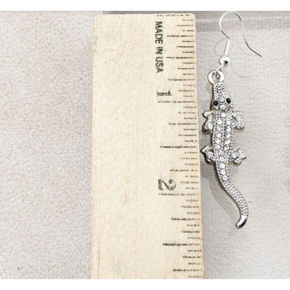 Alligator Dangle Earrings Silver - Picture 3 of 6
